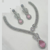 NAFJ Glamorous Rhodium Plated American Diamond Necklace Set