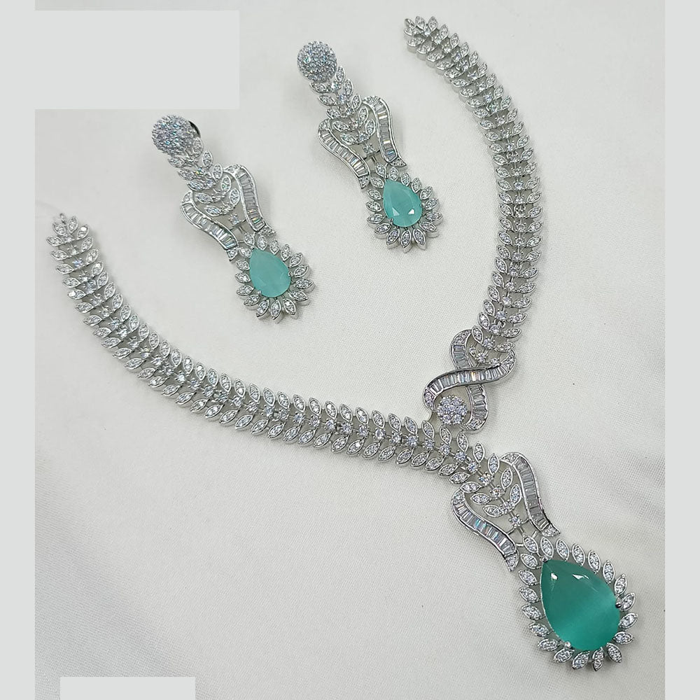 NAFJ Glamorous Rhodium Plated American Diamond Necklace Set