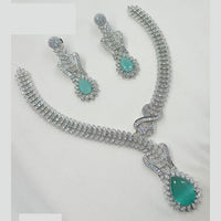 NAFJ Glamorous Rhodium Plated American Diamond Necklace Set