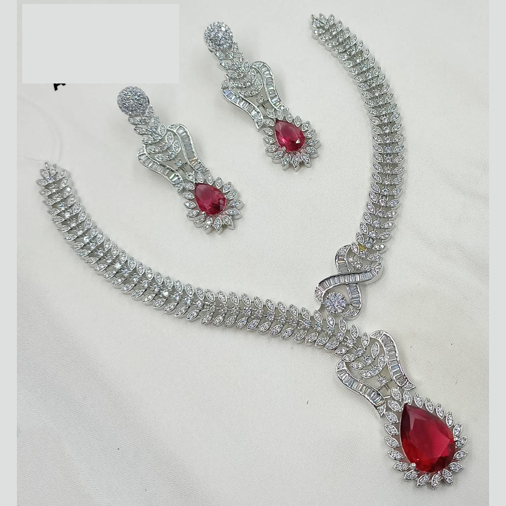 NAFJ Glamorous Rhodium Plated American Diamond Necklace Set