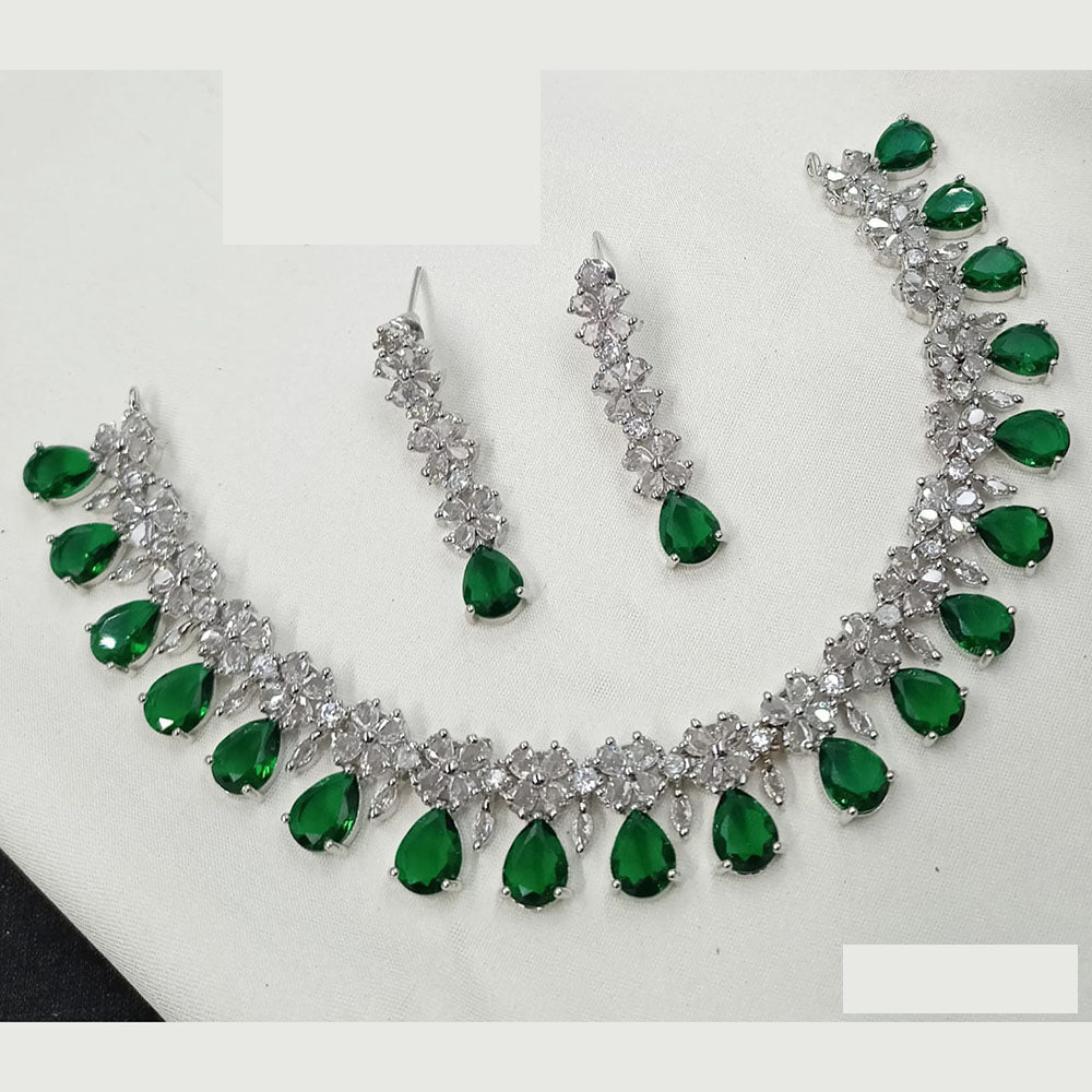 NAFJ Glamorous Rhodium Plated American Diamond Necklace Set