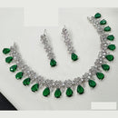 NAFJ Glamorous Rhodium Plated American Diamond Necklace Set