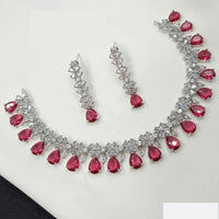 NAFJ Glamorous Rhodium Plated American Diamond Necklace Set