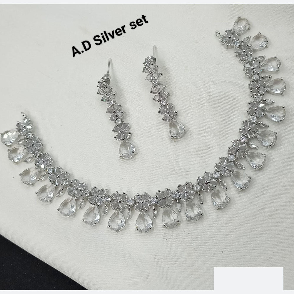 NAFJ Glamorous Rhodium Plated American Diamond Necklace Set