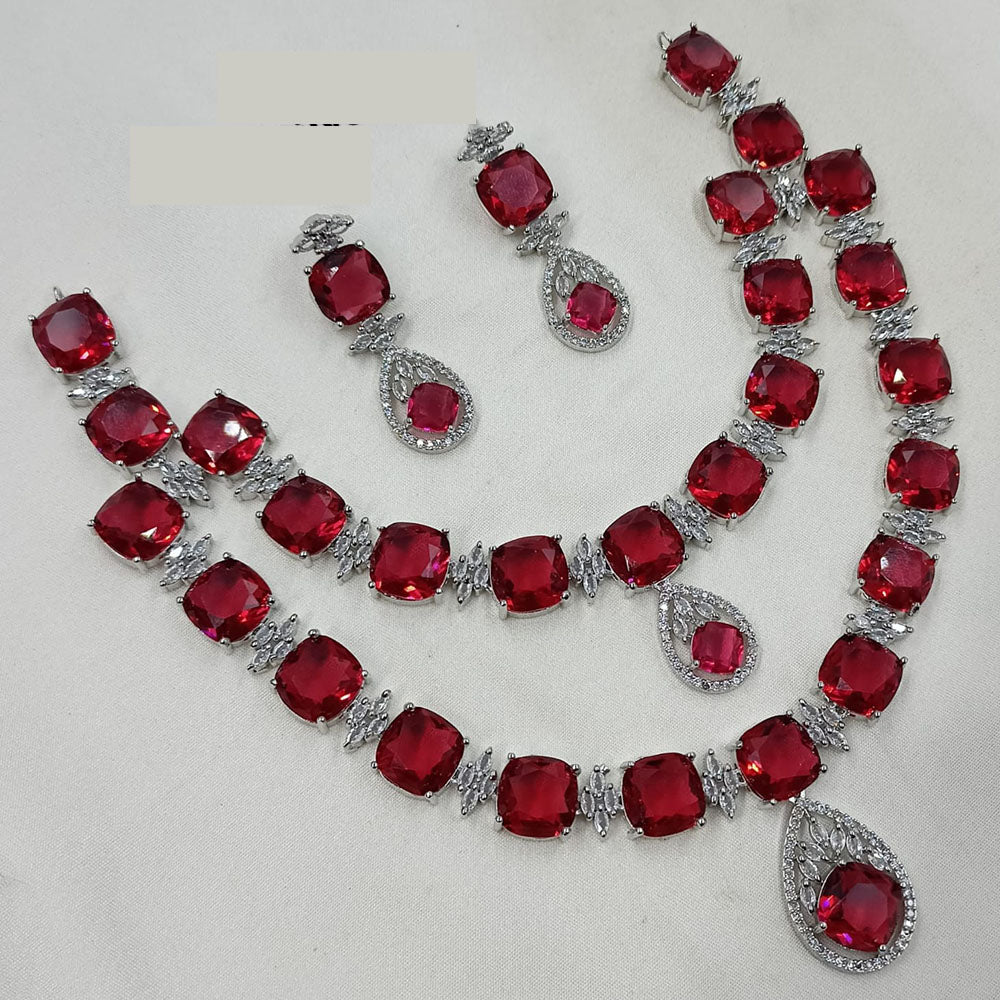 NAFJ Glamorous Rhodium Plated American Diamond Necklace Set