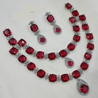 NAFJ Glamorous Rhodium Plated American Diamond Necklace Set