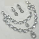 NAFJ Glamorous Rhodium Plated American Diamond Necklace Set