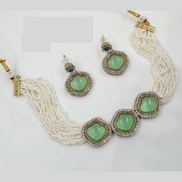 NAFJ Heart Charm Beaded Kundan Choker Necklace Set with Pearl String