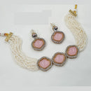 NAFJ Heart Charm Beaded Kundan Choker Necklace Set with Pearl String