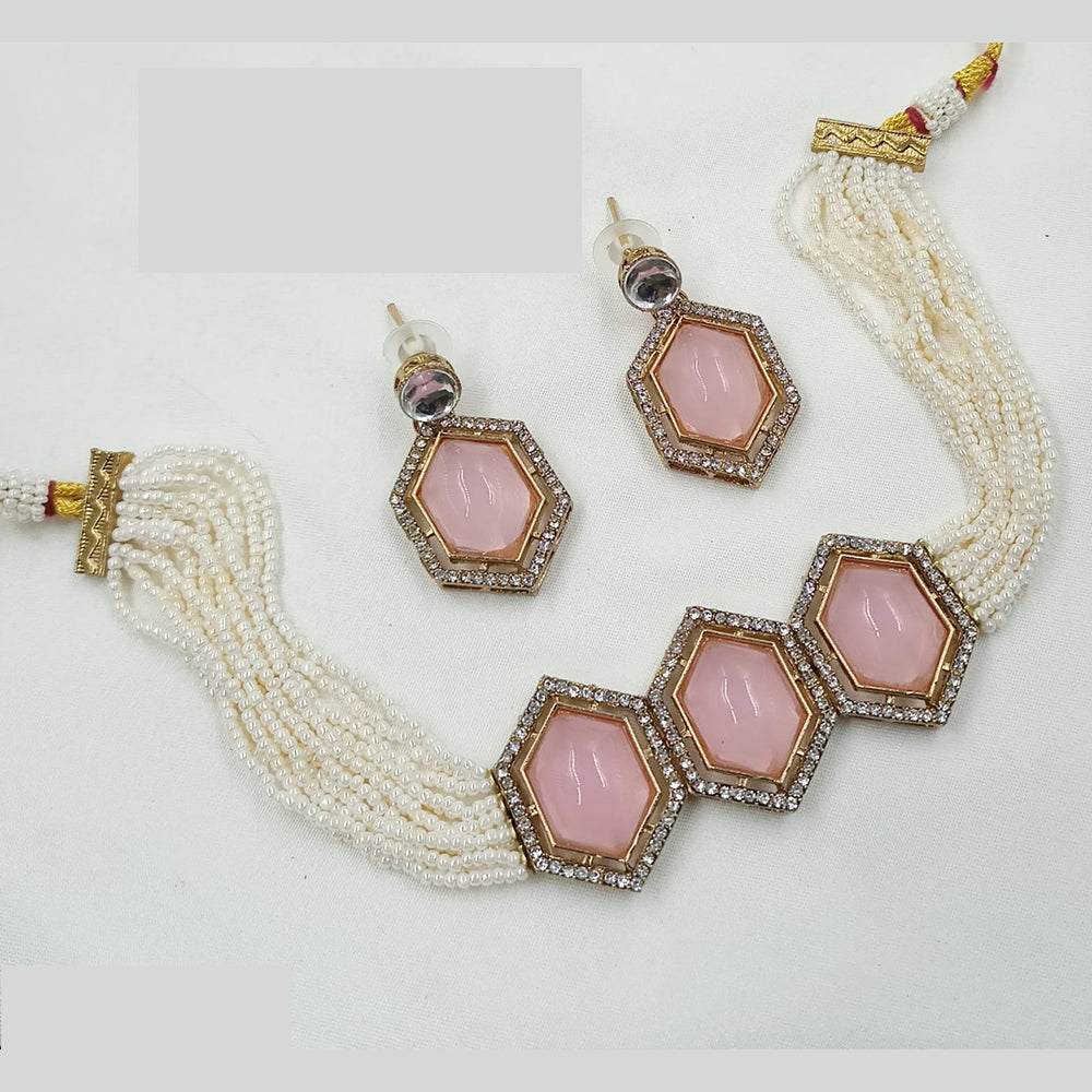 NAFJ Hexa Stone with Pearl String Kundan Choker Necklace Set
