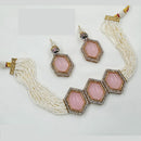 NAFJ Hexa Stone with Pearl String Kundan Choker Necklace Set