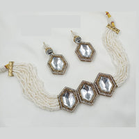 NAFJ Hexa Stone with Pearl String Kundan Choker Necklace Set