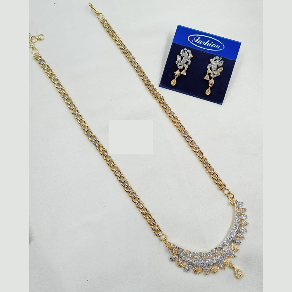 NAFJ Sparkling Elegance Gold Plated Long American Diamond Necklace Set for Weddings & Parties