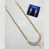 NAFJ Sparkling Elegance Gold Plated Long American Diamond Necklace Set for Weddings & Parties