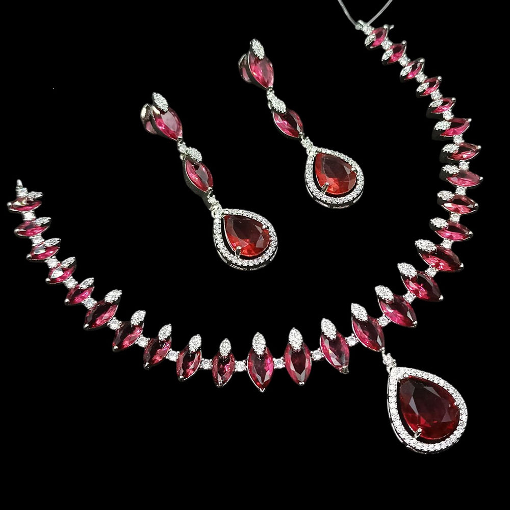 NAFJ Radiant Glow American Diamond Necklace Set with Elegant Detailing for Women