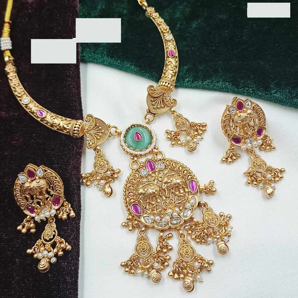 NAFJ Royal Kundan and Pearl Necklace Set with Traditional Design forFestive Wear