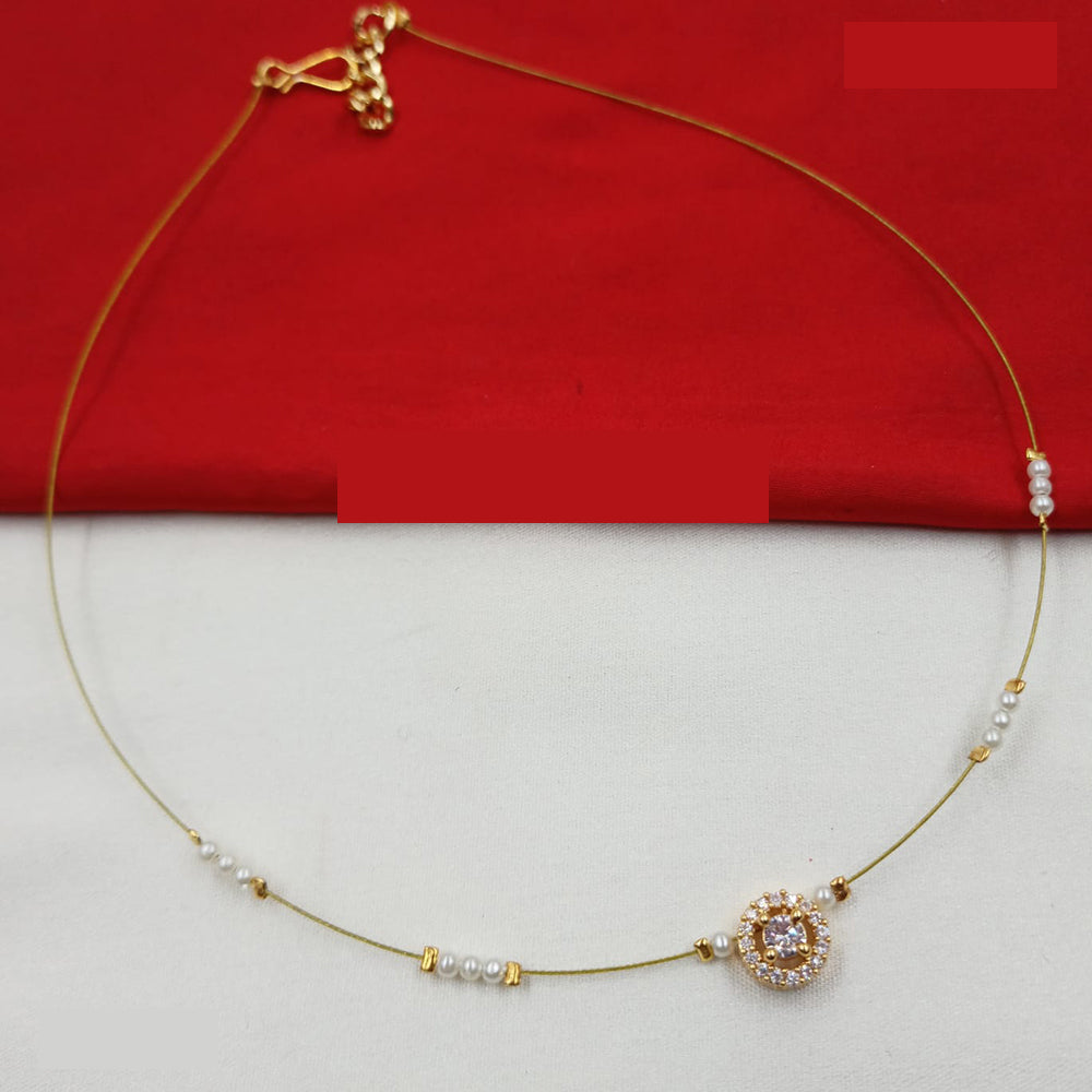 NAFJ Elegant Invisible String Necklace with Ruby Pendant For Party Wear