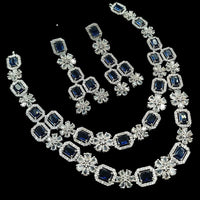 NAFJ Sparkling American Diamond Multi Layer Long Necklace Set For Wedding Occassions