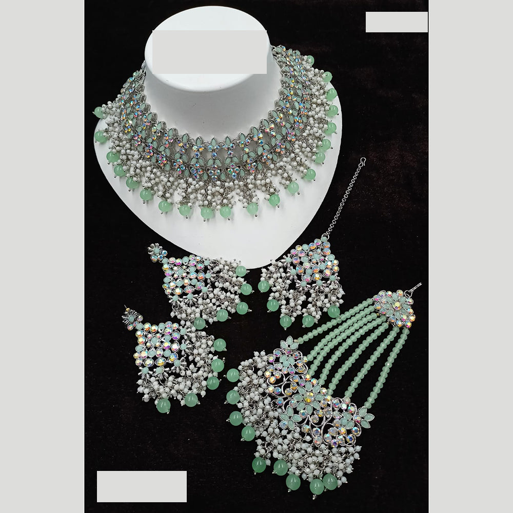 NAFJ Traditional Rodium Plated  Crystal And Pearl Bridal Necklace With Pasa Perfect For Bride