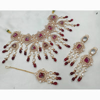 NAFJ Antique Gold Plated Kundan and Beads Rani Haar Necklace Set for wedding wear