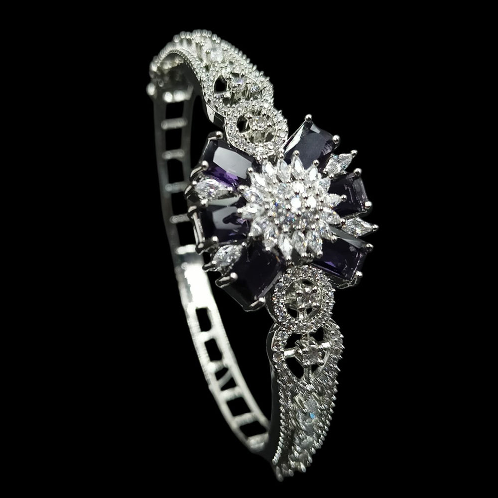 NAFJ Fashionable Rhodium Plated American Diamond Delicate Openable Bracelet