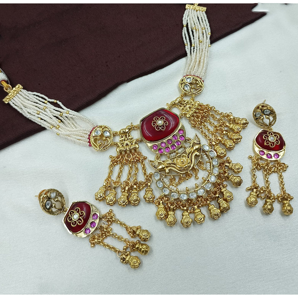 NAFJ Designer Pota Stone With Pearl Necklace Set