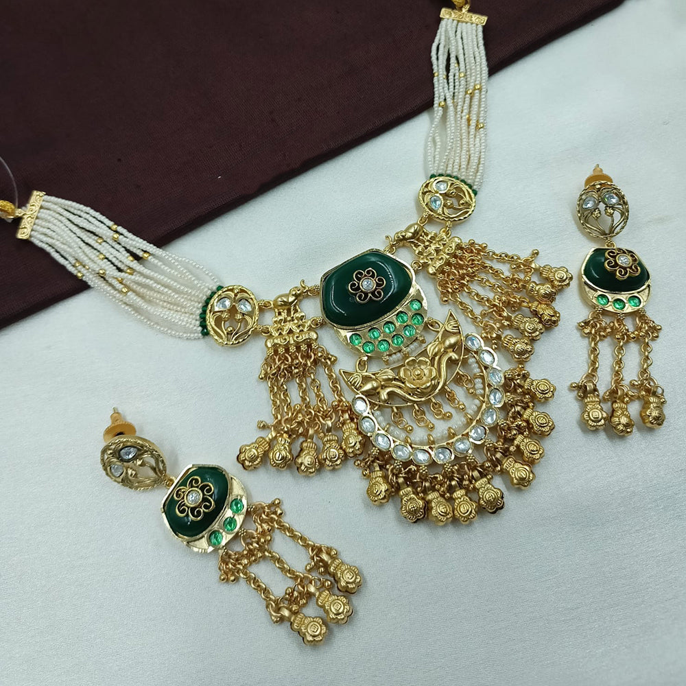 NAFJ Designer Pota Stone With Pearl Necklace Set