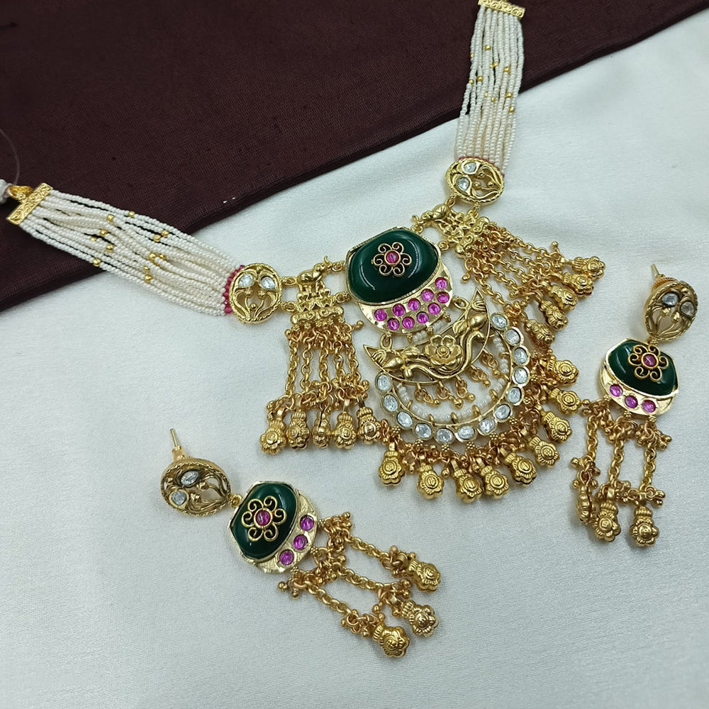 NAFJ Designer Pota Stone With Pearl Necklace Set