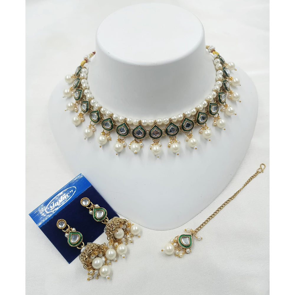 NAFJ Exquisite Kundan Stone And Pearl Meenakari Necklace Set