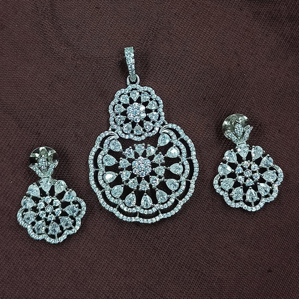 NAFJ Radiant Sparkle American Diamond Pendant Set