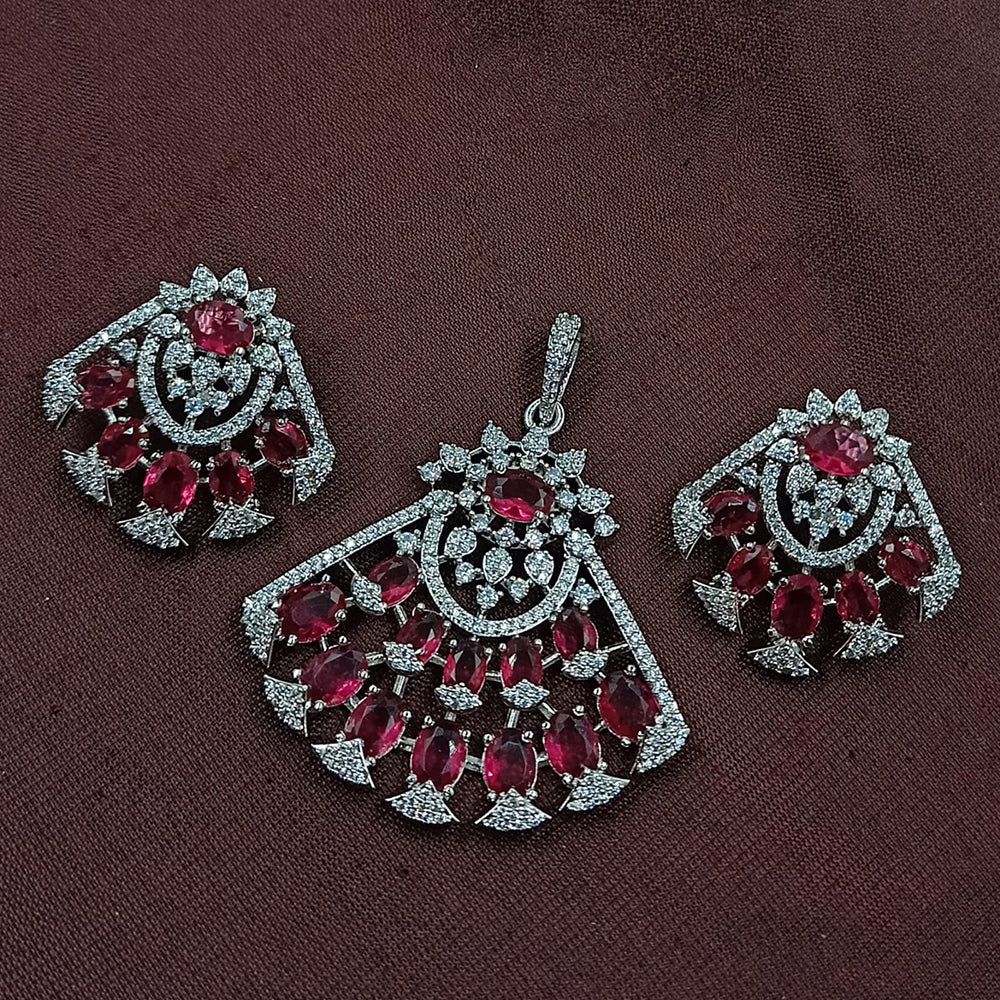 NAFJ Radiant Sparkle American Diamond Pendant Set