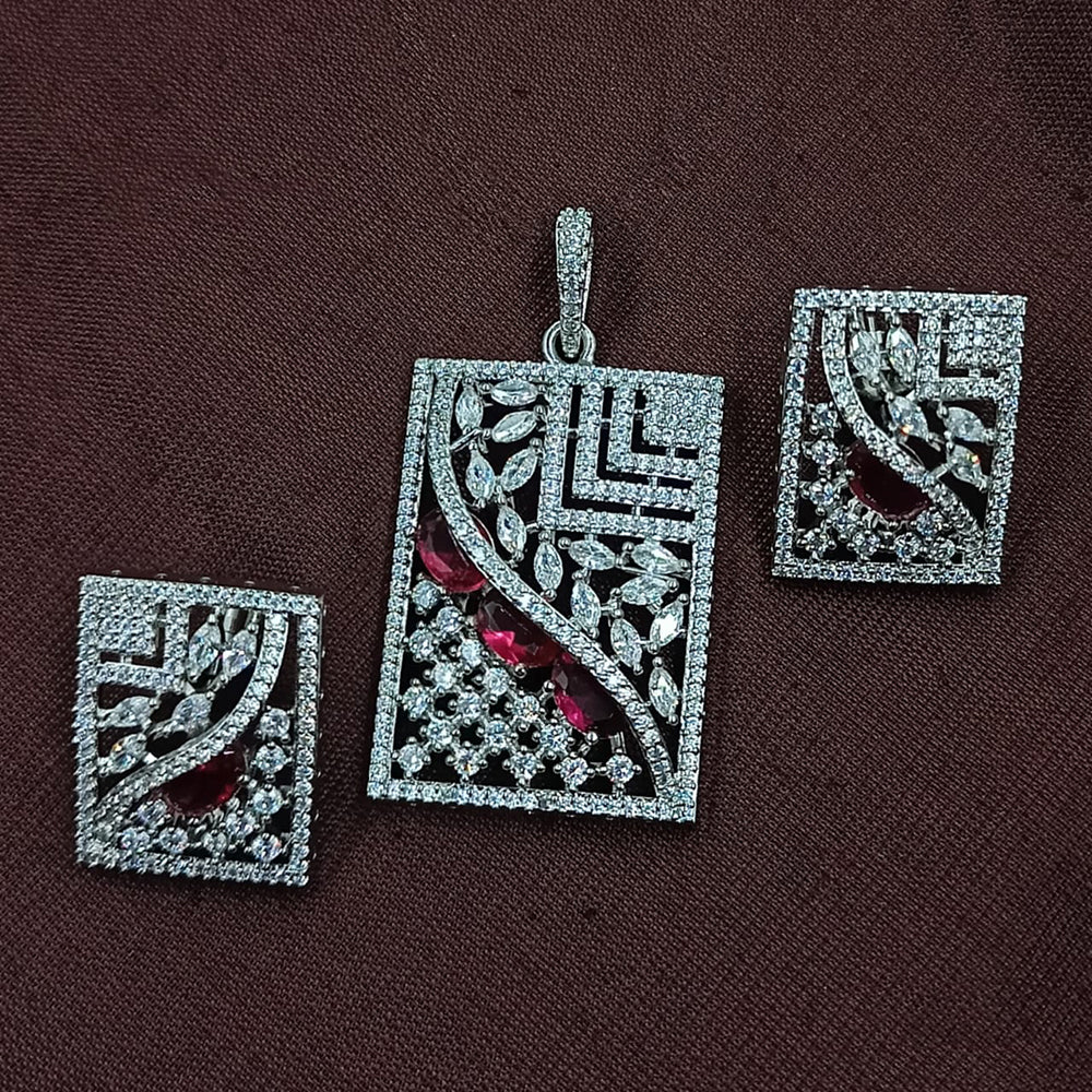 NAFJ Radiant Sparkle American Diamond Pendant Set