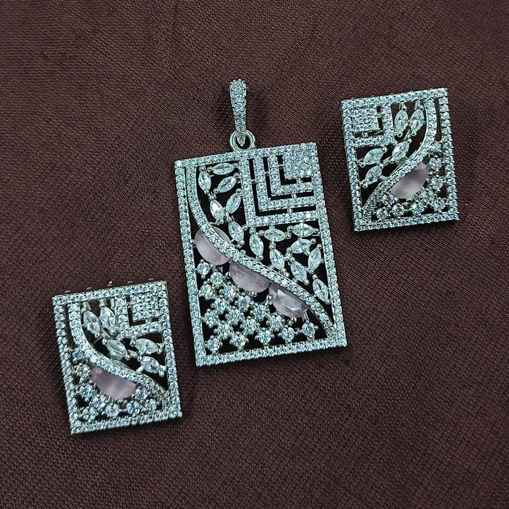 NAFJ Radiant Sparkle American Diamond Pendant Set