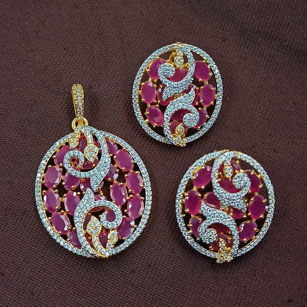 NAFJ Radiant Sparkle American Diamond Pendant Set