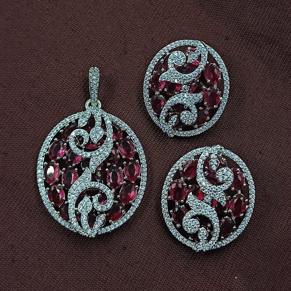 NAFJ Radiant Sparkle American Diamond Pendant Set