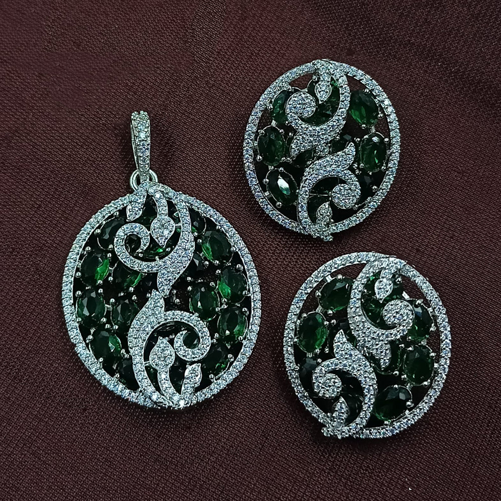 NAFJ Radiant Sparkle American Diamond Pendant Set