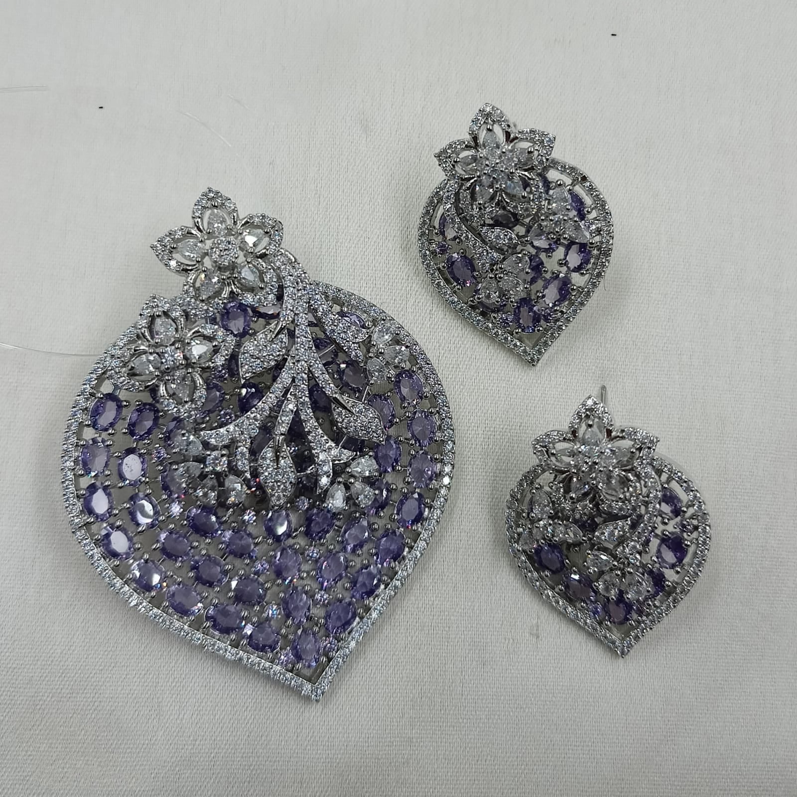 NAFJ Radiant Sparkle American Diamond Pendant Set