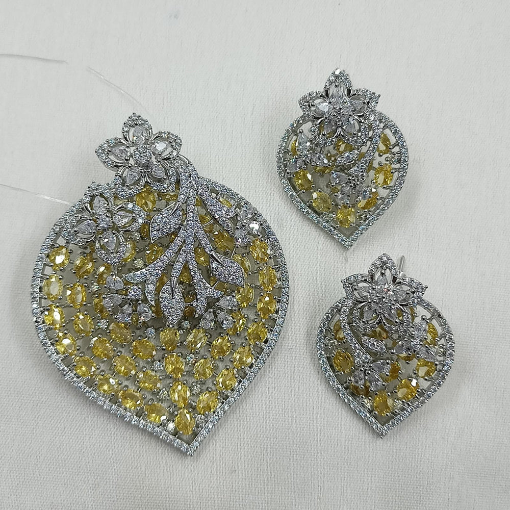 NAFJ Radiant Sparkle American Diamond Pendant Set