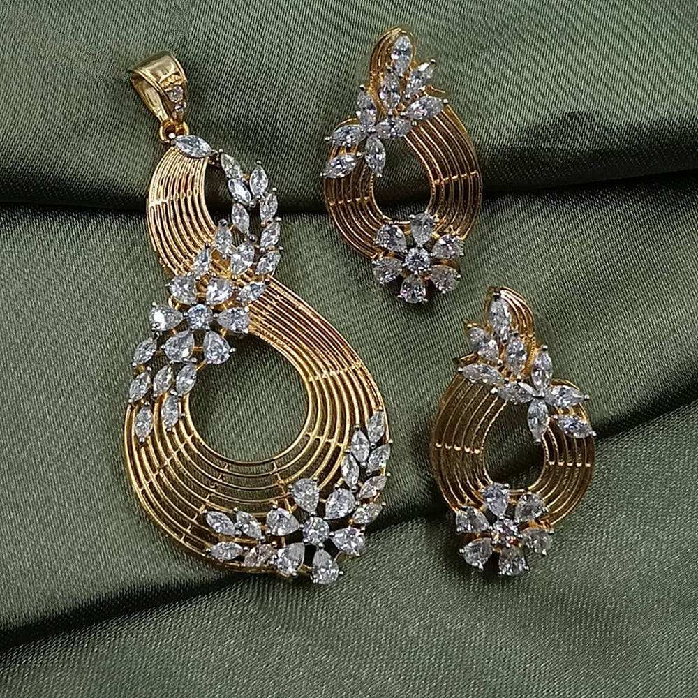 NAFJ Glamorous Spark American Diamond Pendant Jewellery Set