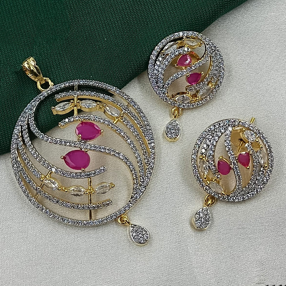 NAFJ Glamorous Spark American Diamond Pendant Jewellery Set