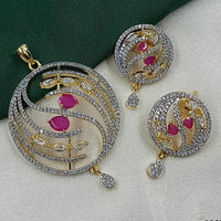 NAFJ Glamorous Spark American Diamond Pendant Jewellery Set