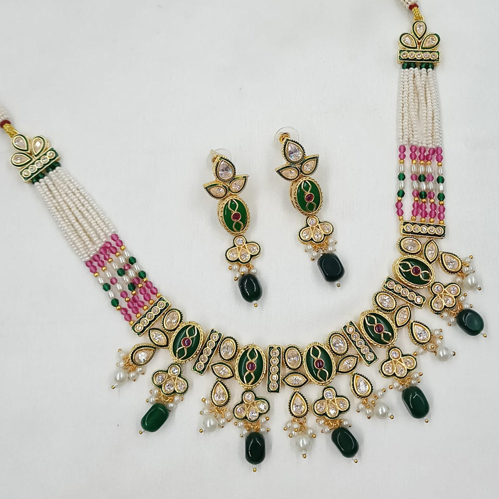 NAFJ Shimmering Crystal And Pota Stone Pearl Beaded Necklace Set