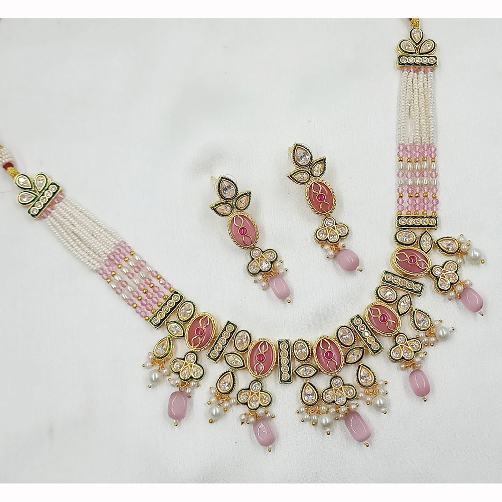 NAFJ Shimmering Crystal And Pota Stone Pearl Beaded Necklace Set