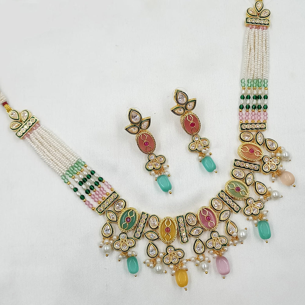 NAFJ Shimmering Crystal And Pota Stone Pearl Beaded Necklace Set