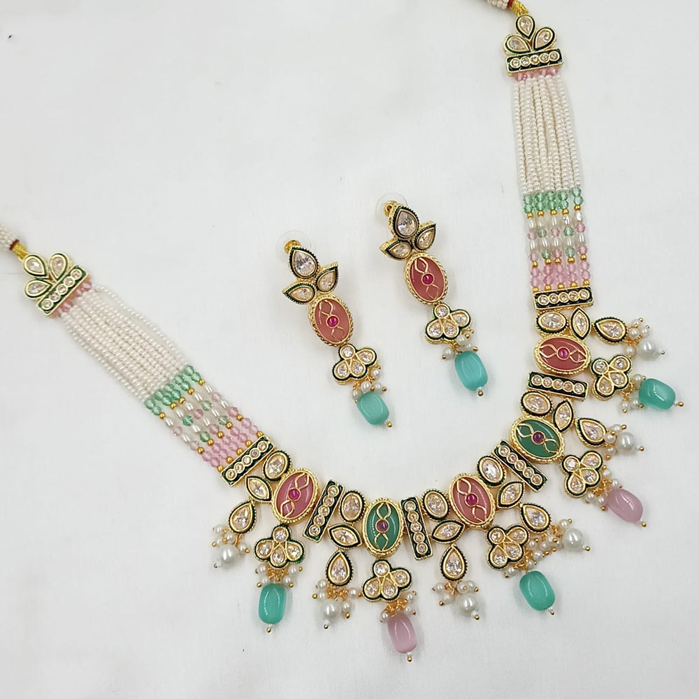 NAFJ Shimmering Crystal And Pota Stone Pearl Beaded Necklace Set