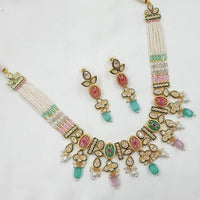 NAFJ Shimmering Crystal And Pota Stone Pearl Beaded Necklace Set