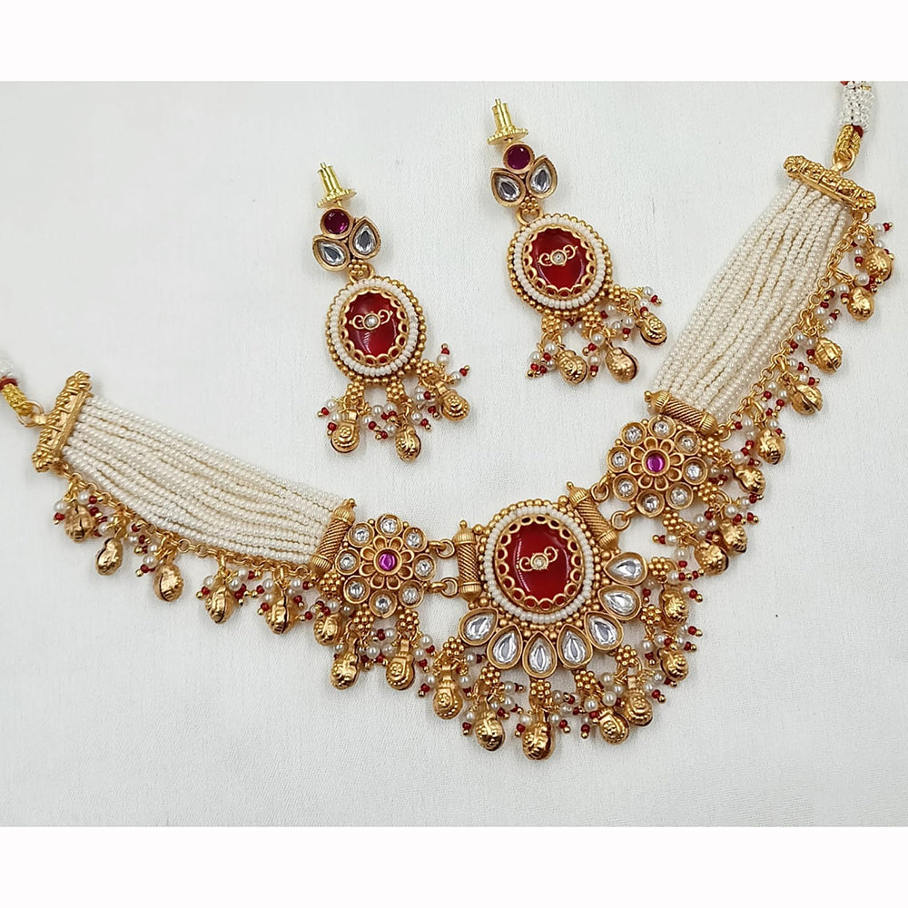 NAFJ Shimmering Crystal And Pota Stone Pearl Beaded Necklace Set