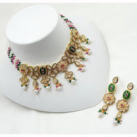 NAFJ Shimmering Crystal And Pota Stone Pearl Beaded Necklace Set