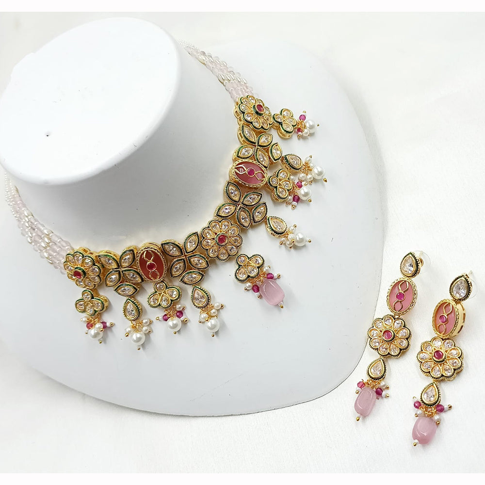 NAFJ Shimmering Crystal And Pota Stone Pearl Beaded Necklace Set