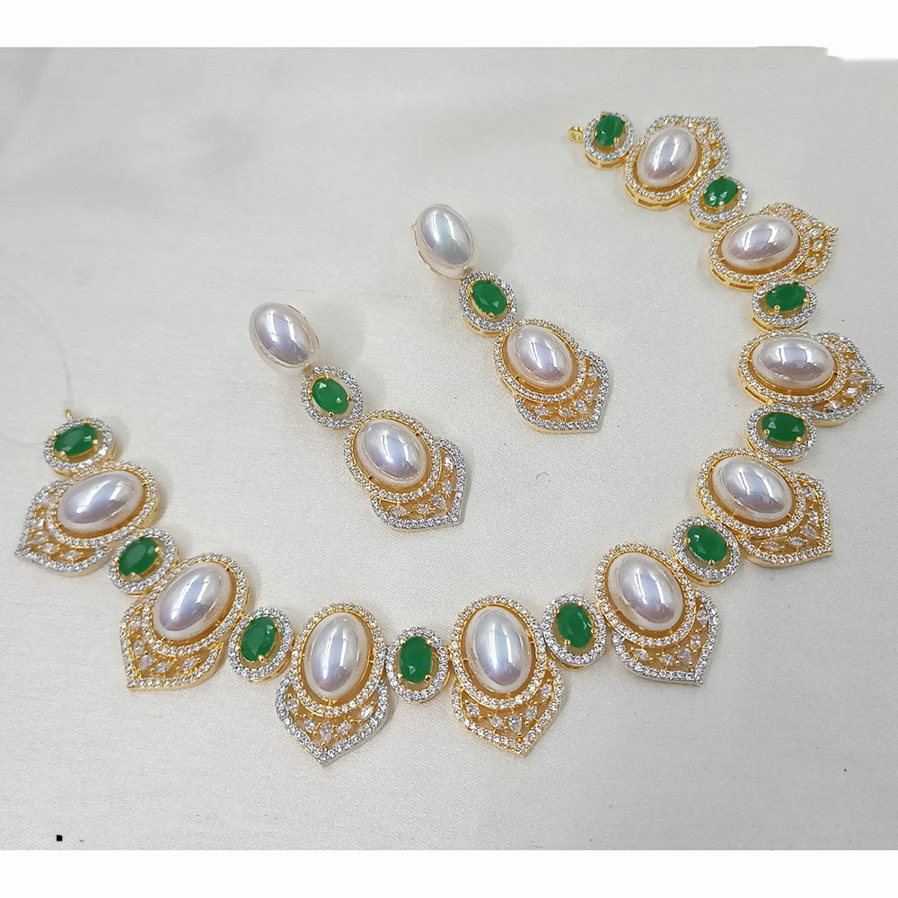 NAFJ Glamorous American Daimond And Pearl Statement Necklace Set